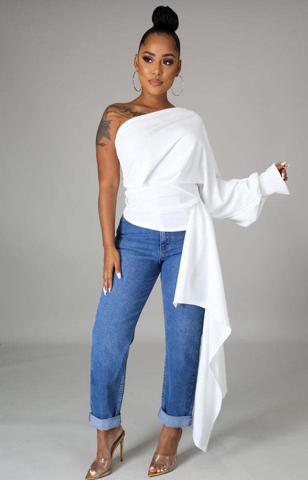One Shoulder Long Sleeve Irregular Women's Top 12