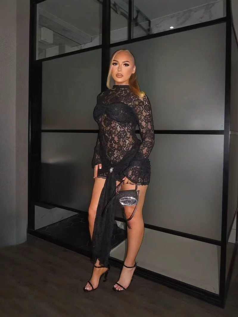 African Women Sexy Lace Patchwork Hollow Dress 5