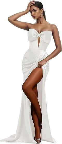 Sexy Hollow Strapless Long Solid Color Slit Prom Evening Dress（Processing time need 3-6 days） 10