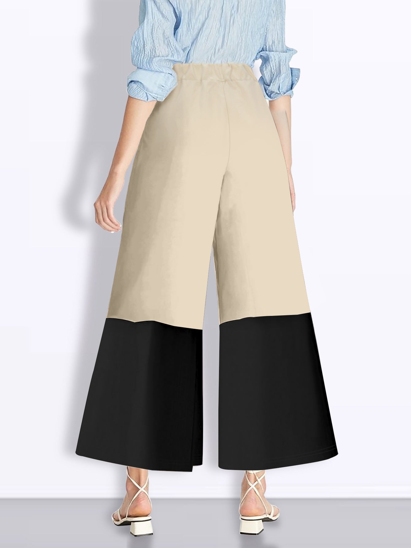 Women Elegant Color Block High Waist Pants 6