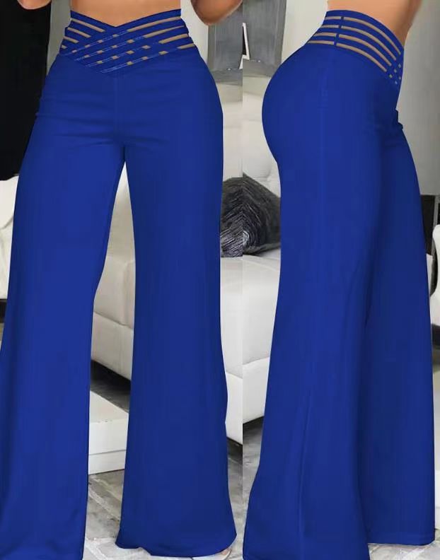 Women Cutout Belt High Waist Casual Wide Leg Pants 7