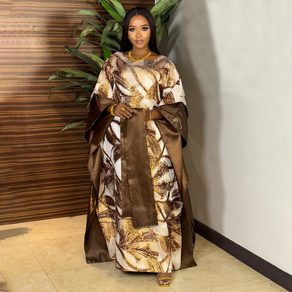 African Women's Plus Size Print Dress Jacquard Robe Headscarf 3