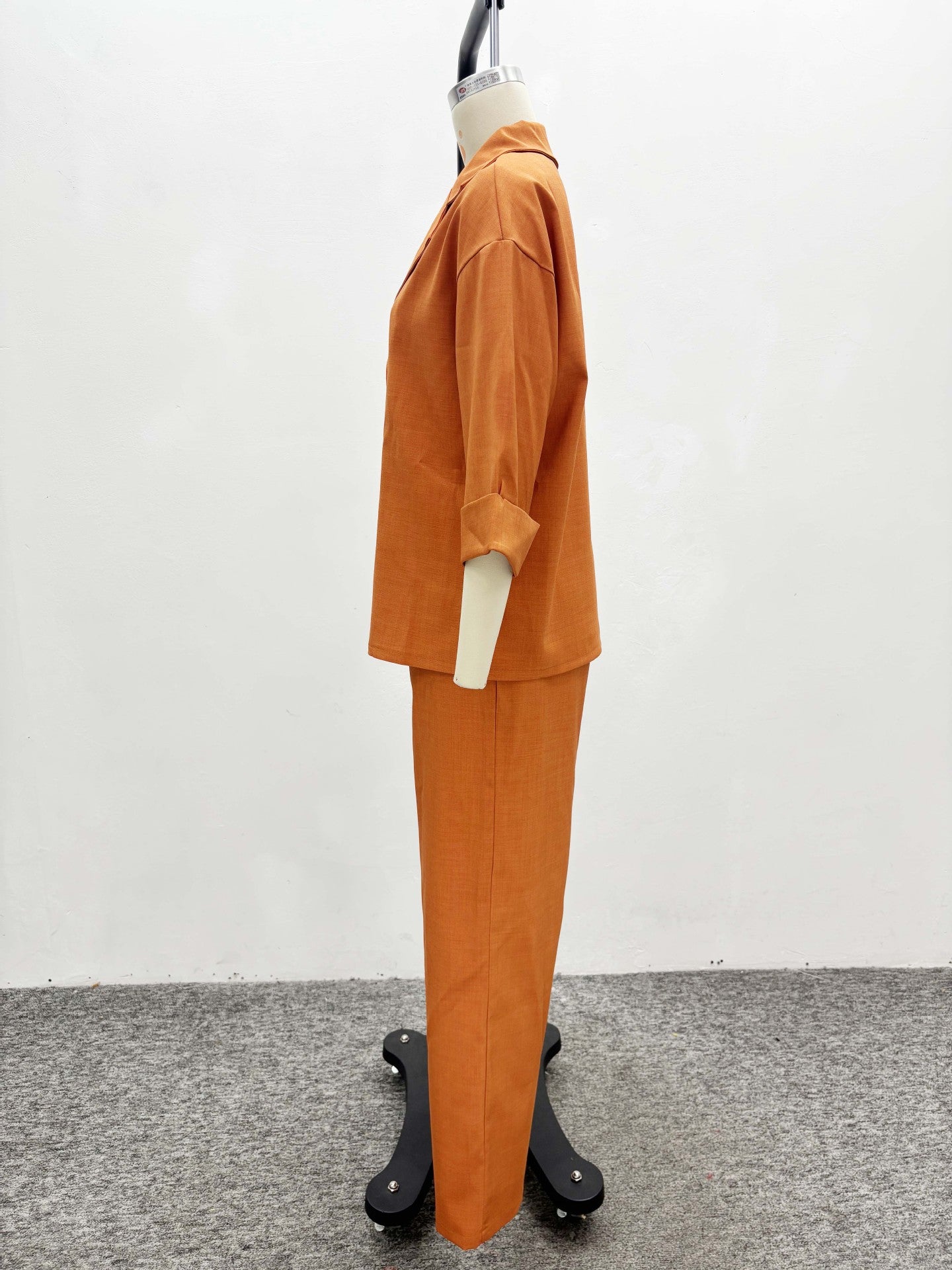 Women Turndown Collar Shirt and Pant Two-Piece Set 7