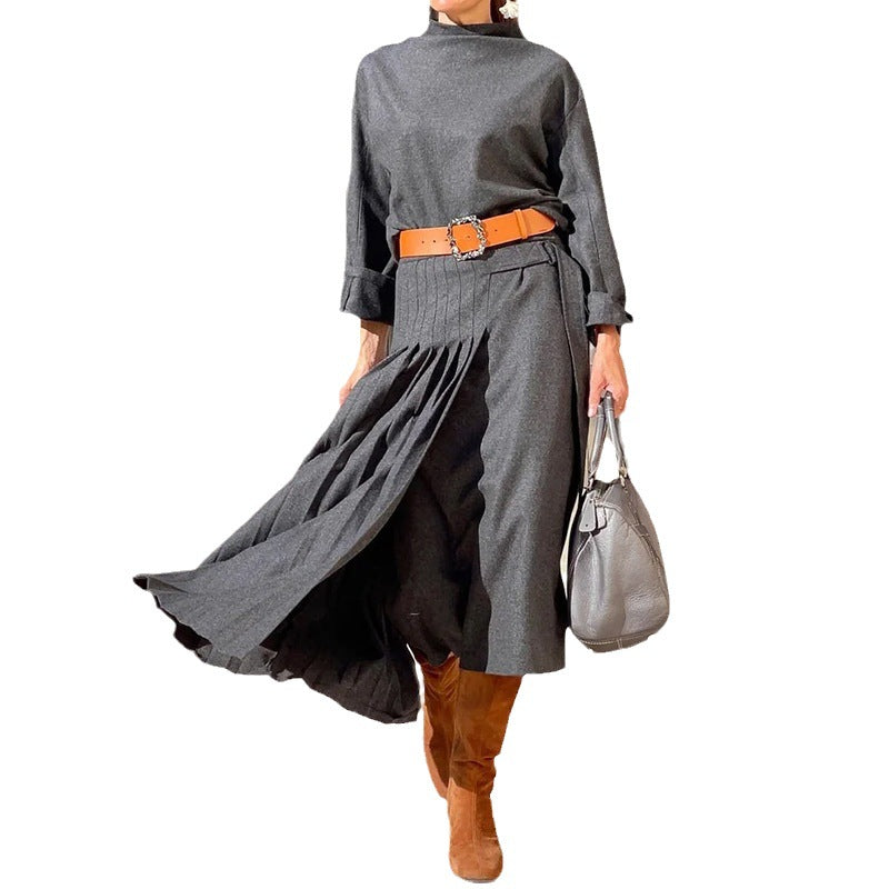 Women Autumn Belt Pleated Dress 6