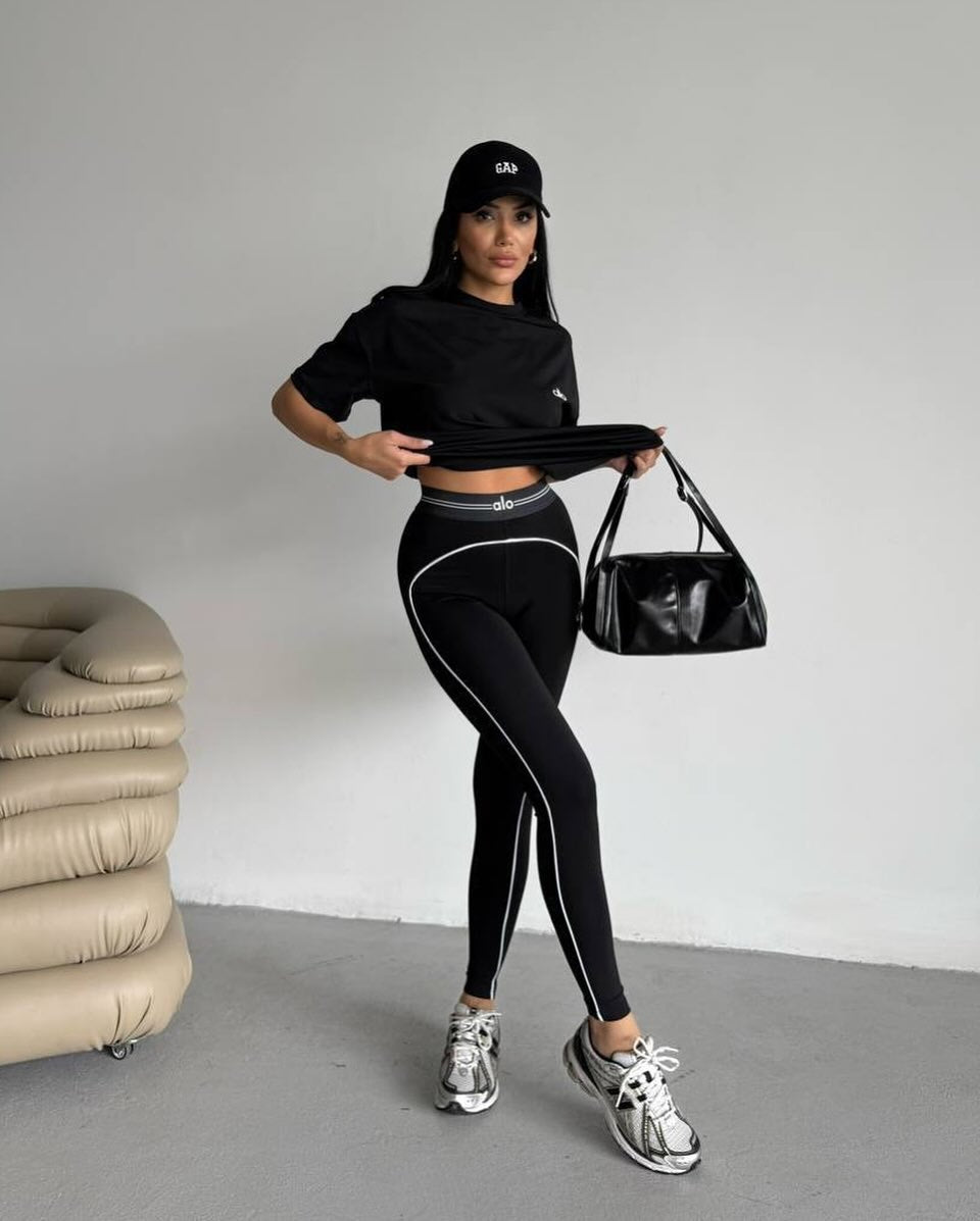 Yoga Wear Autumn Fashion Letter High Waist Yoga Pants Solid Color Sportswear Set 8