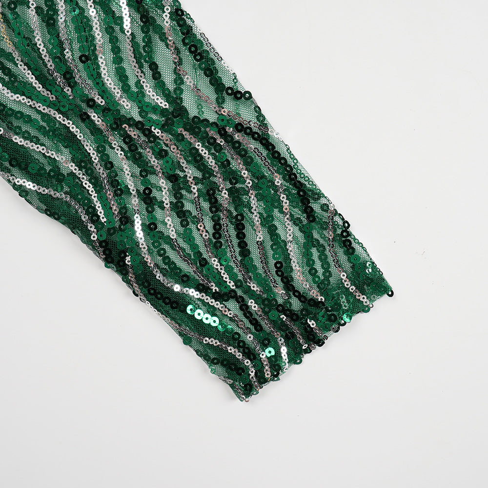 Sequin Formal Party Gown African Women's Plus Size Dress with Belt 18