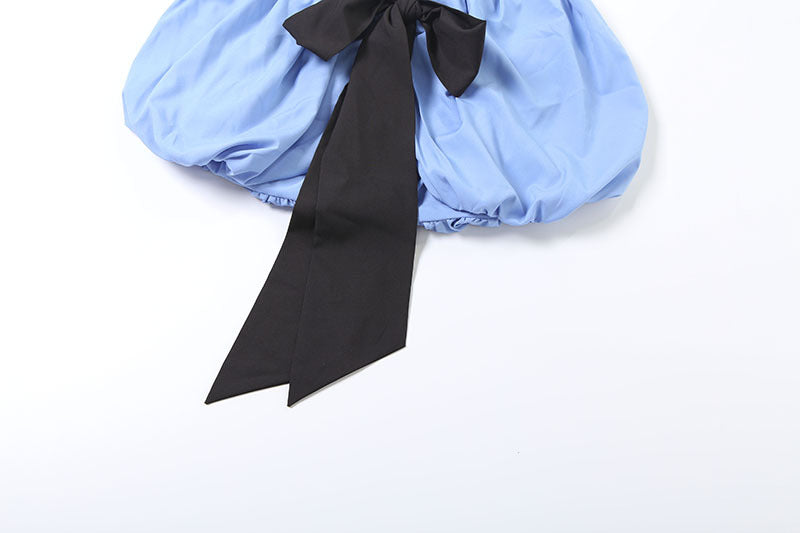 Autumn Women's Fashion High Neck Color Block Sexy Crop Top Short Skirt Set 18