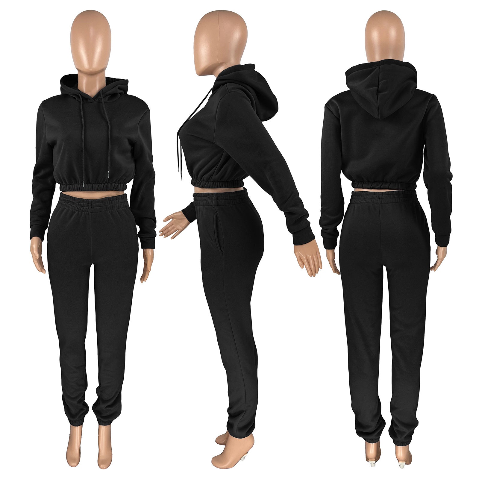 Women's Spring And Winter Velvet Sports Casual Hoodies Jogging Pants Two-Piece Set 22