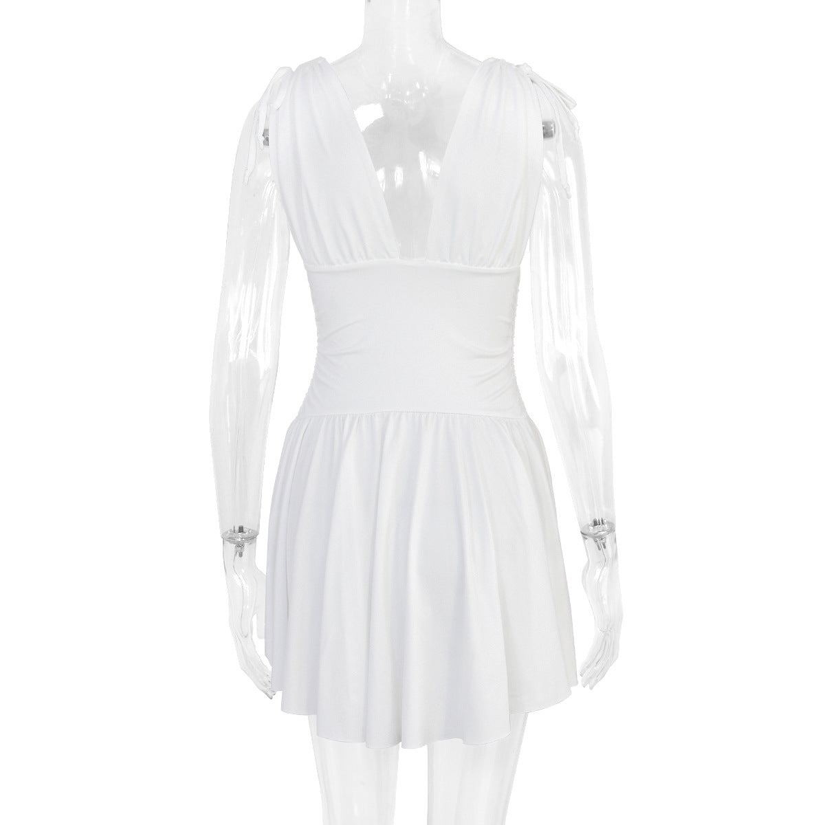 Summer Women's Sexy Deep V Neck Solid Color Strap Mini Dress 21