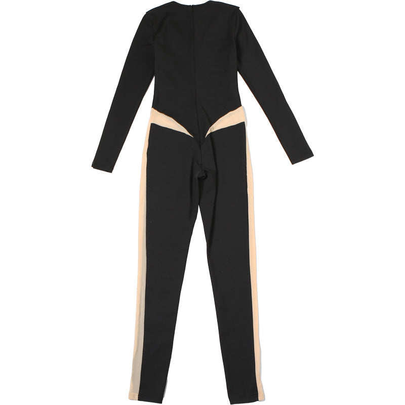 Autumn Women Fashion Sexy See-Through Round Neck Long Sleeve High Waist Slim Jumpsuit 10