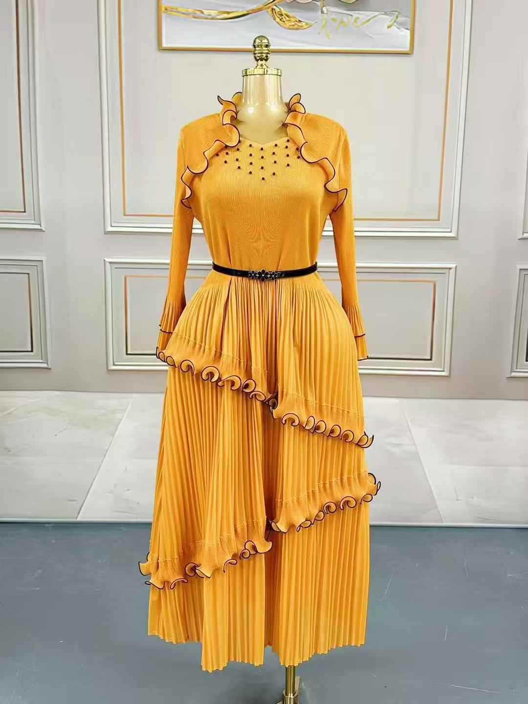 Plus Size Women Ruffle Edge Elegant Cake Maxi Dress 5