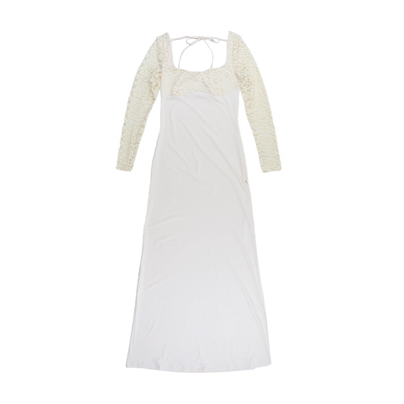 Sexy Lace Long-Sleeve Long Dress Chic Low Back Bodycon Dress 11
