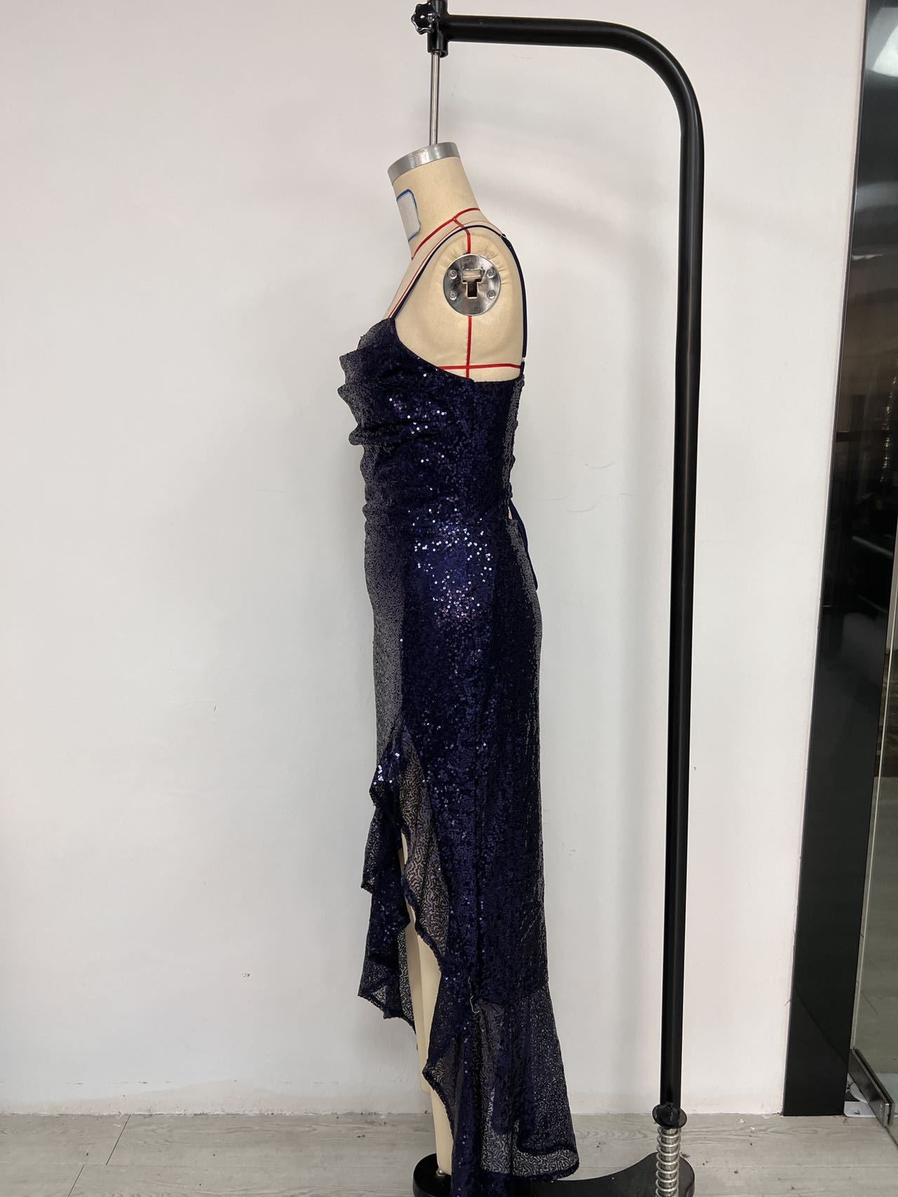 Women  Sequin Sleeveless Gown Slit Formal Party Sexy Prom Dress 11