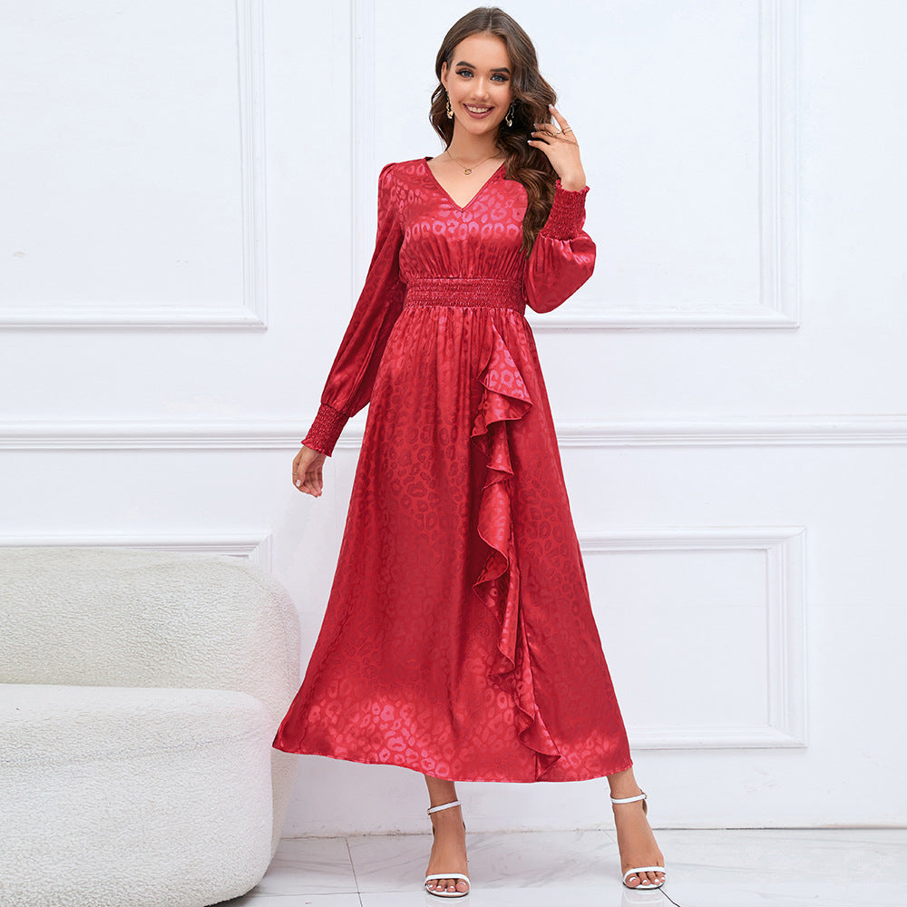 Plus Size Women V Neck Long Sleeve Leopard Print Dress 9