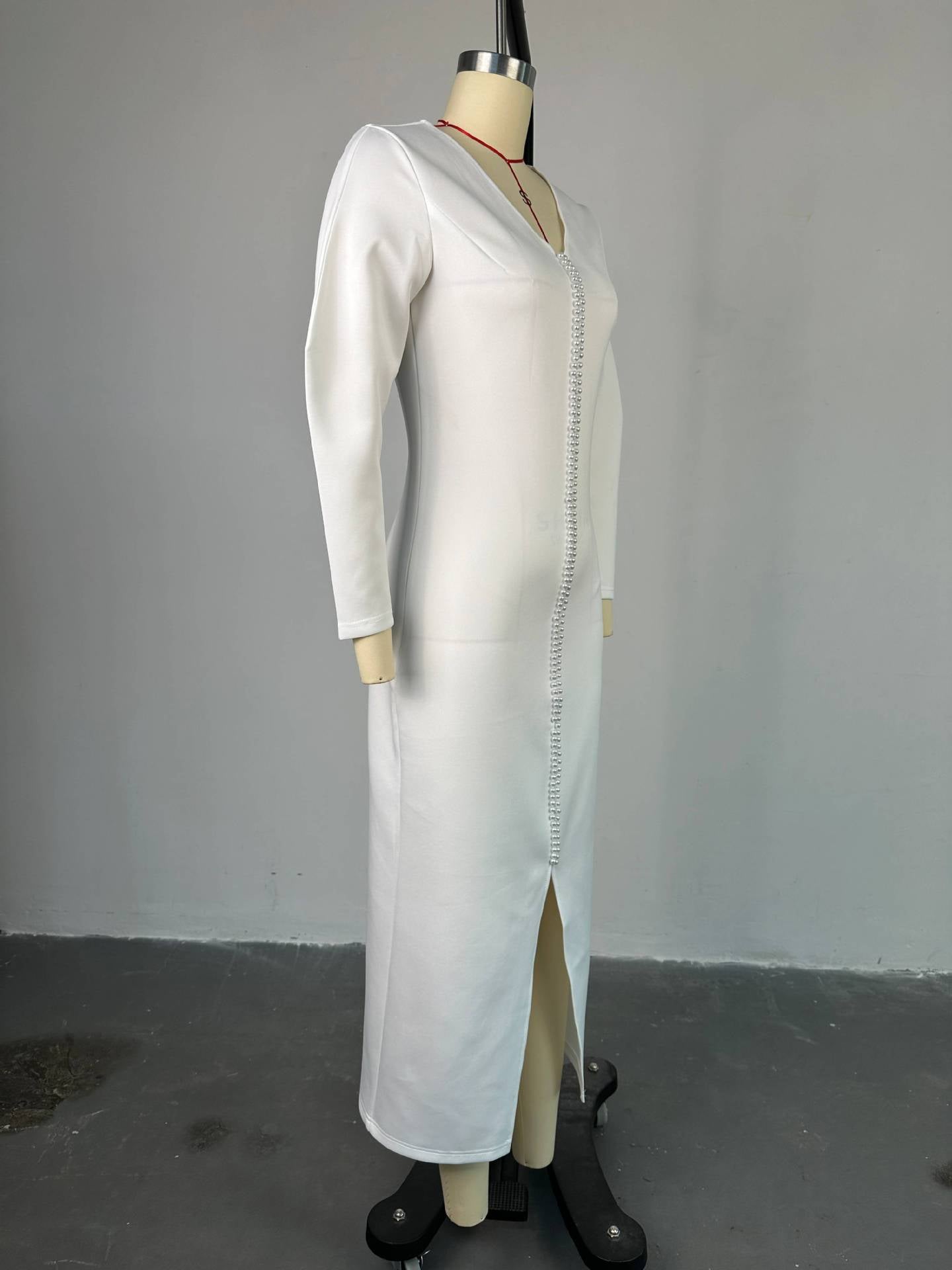 Women's Summer Chic Elegant Beaded V-Neck High Waist Slit Dress 8