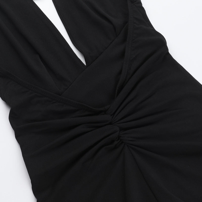 Deep V Solid Color Halter Neck Jumpsuit Autumn Slim-Fit Romper 20