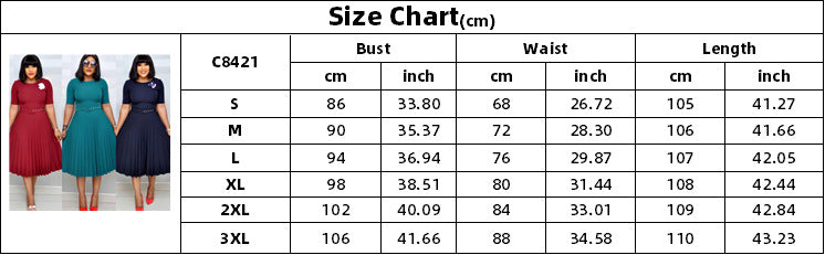 Africa Plus Size Women's Solid Round Neck Short Sleeve Pleated Dress 10