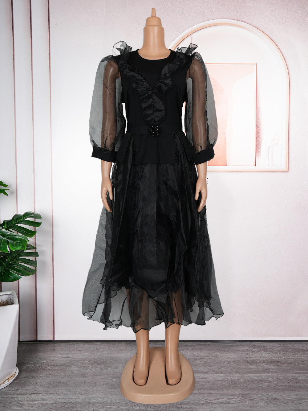 Plus-Size African Women Career Elegant Dress with Belt 14