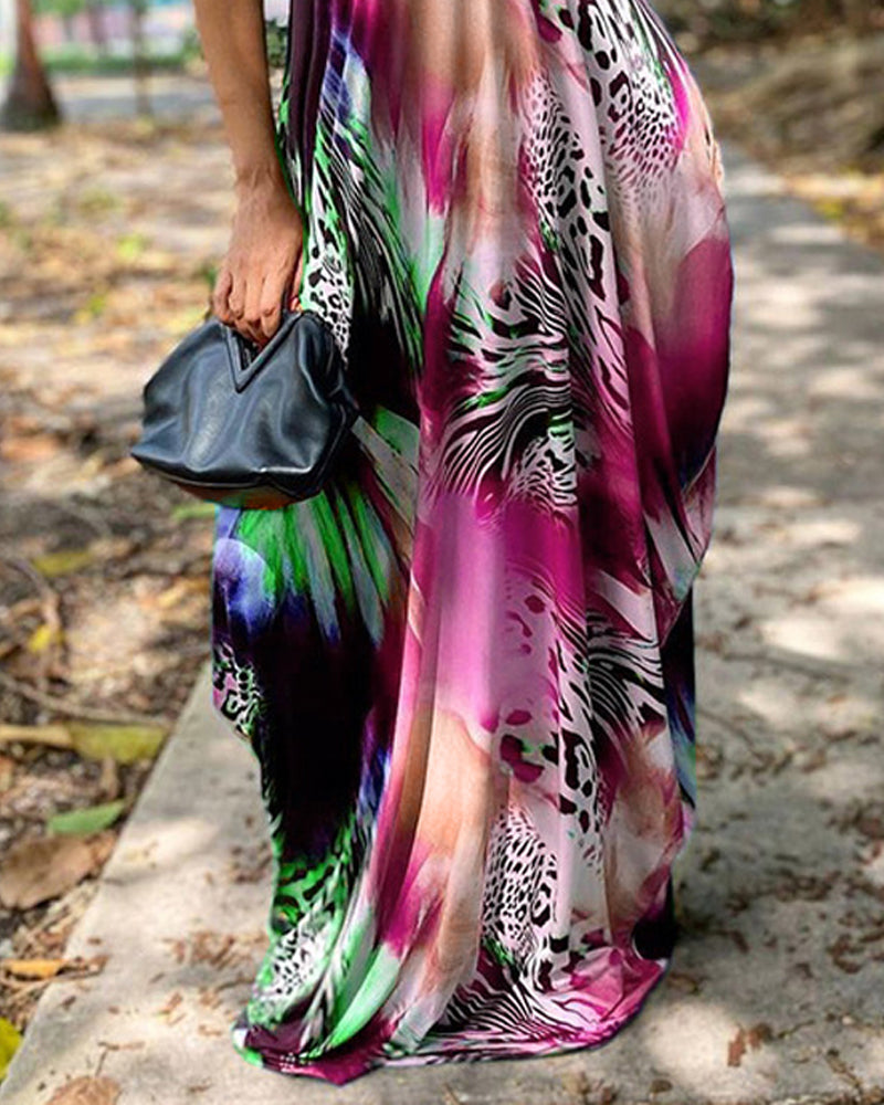 Summer Plus Size Women Printed Sexy V Neck Suspender Maxi Dress 4