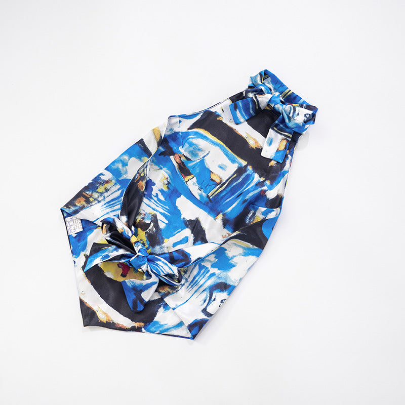 Women Printed Backless Lace-Up Top and Shorts Two-Piece Set 22