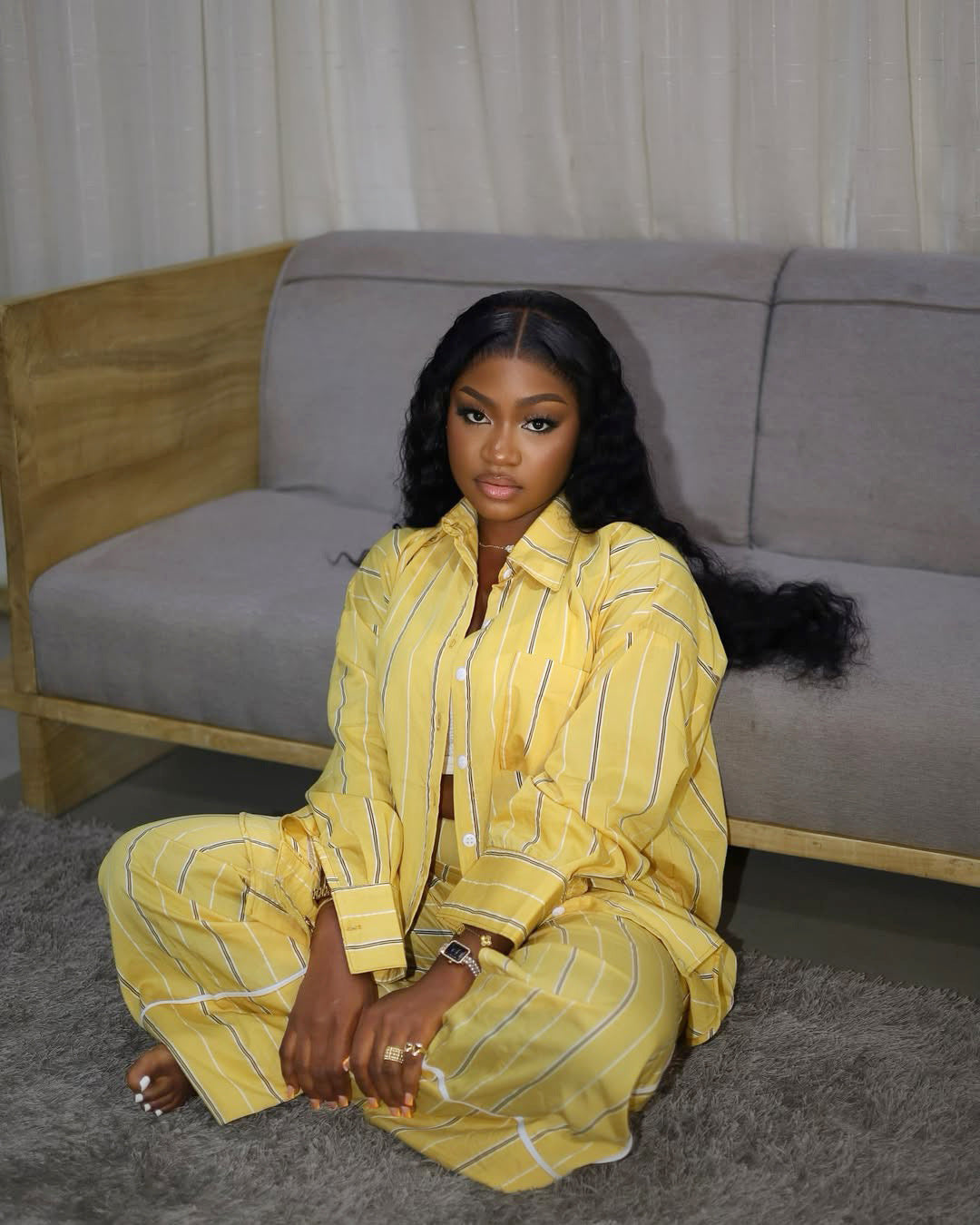 Plus size Women casual loose striped shirt pants Two Piece Set