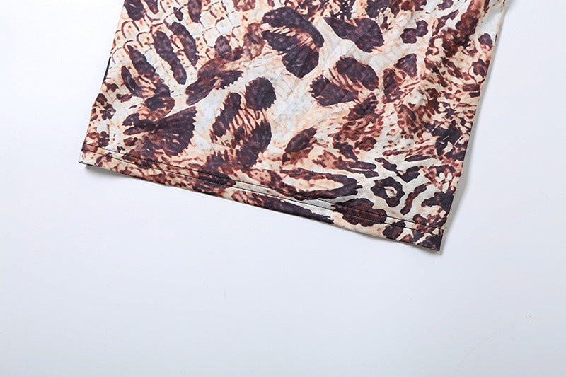 Women Spring Summer Sexy Leopard Print Halter Neck Sleeveless Lace-Up Backless Dress 15