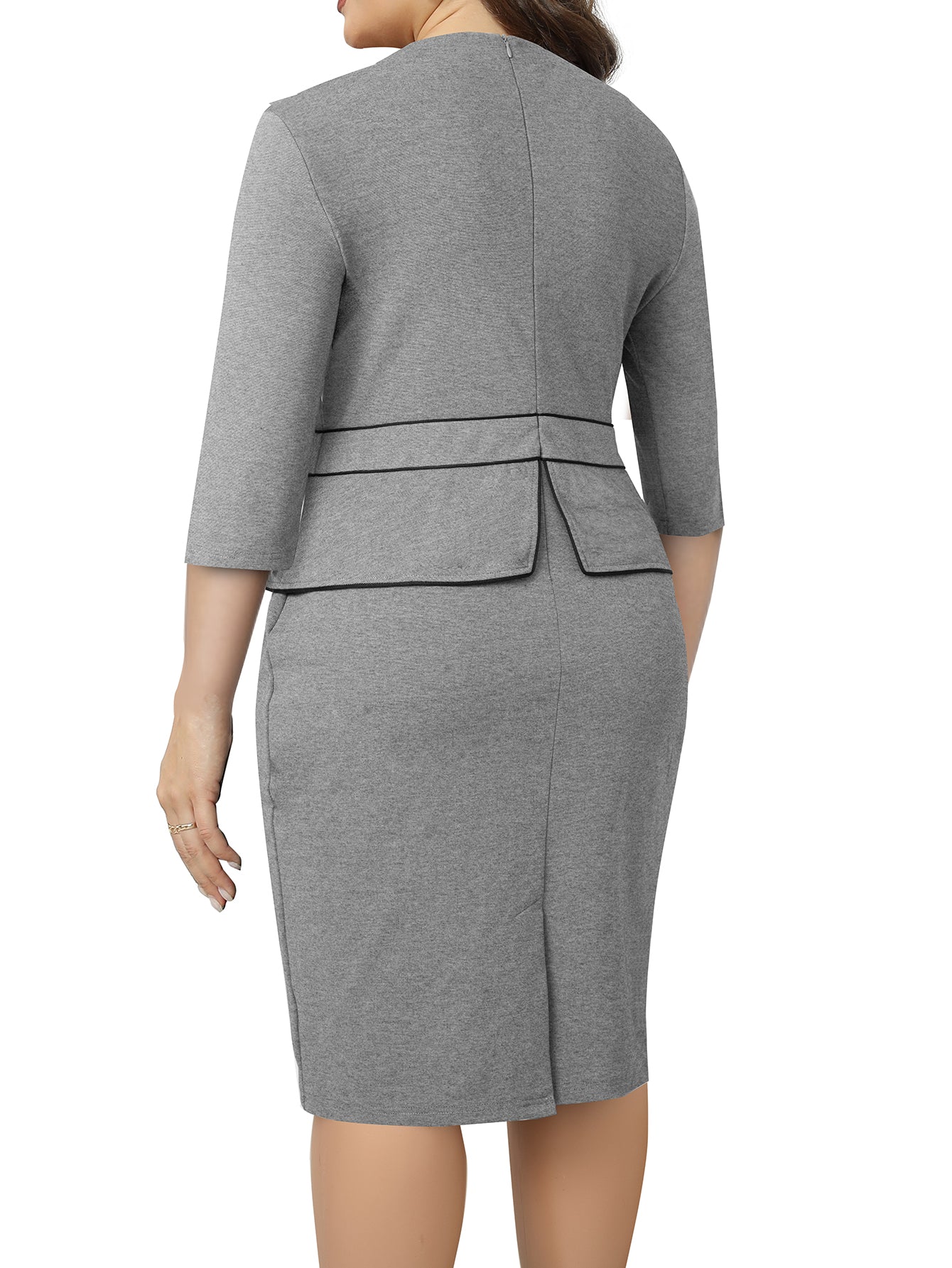 Women's Plus Size Solid Pleated Elegant Round Neck Chic Dress 3