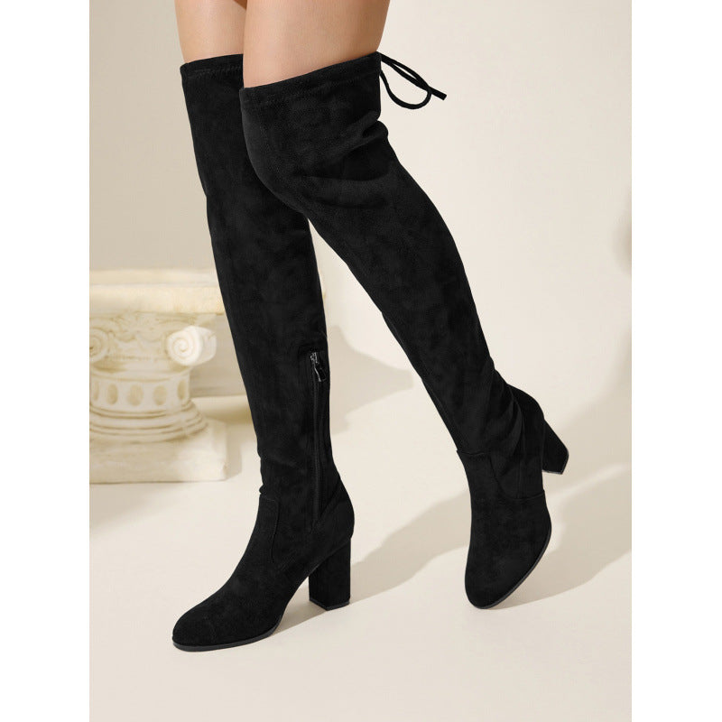 Women Sexy Block-Heeled High-Heeled Boots with Lace-Up Backs for Winter High-Heeled Boots 5