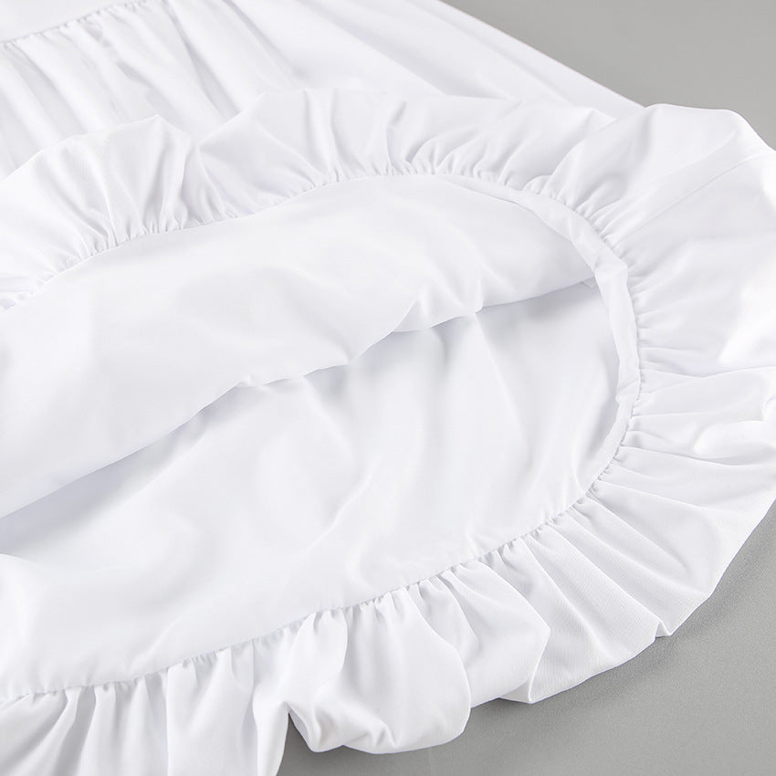 Women Spring and Summer Casual White Sexy Suspender V-Neck Dress 18