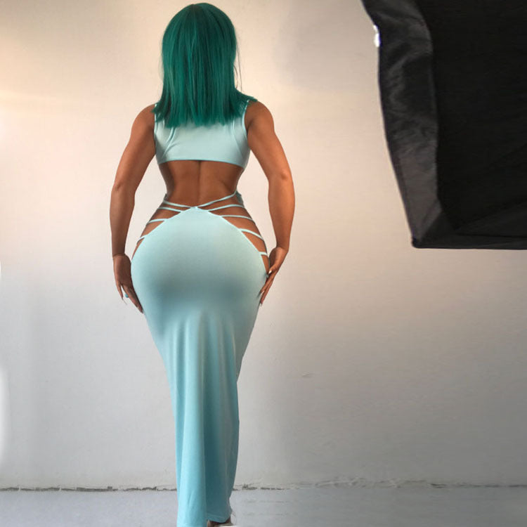 Women Summer Hollow Lace Up Maxi Dress 10