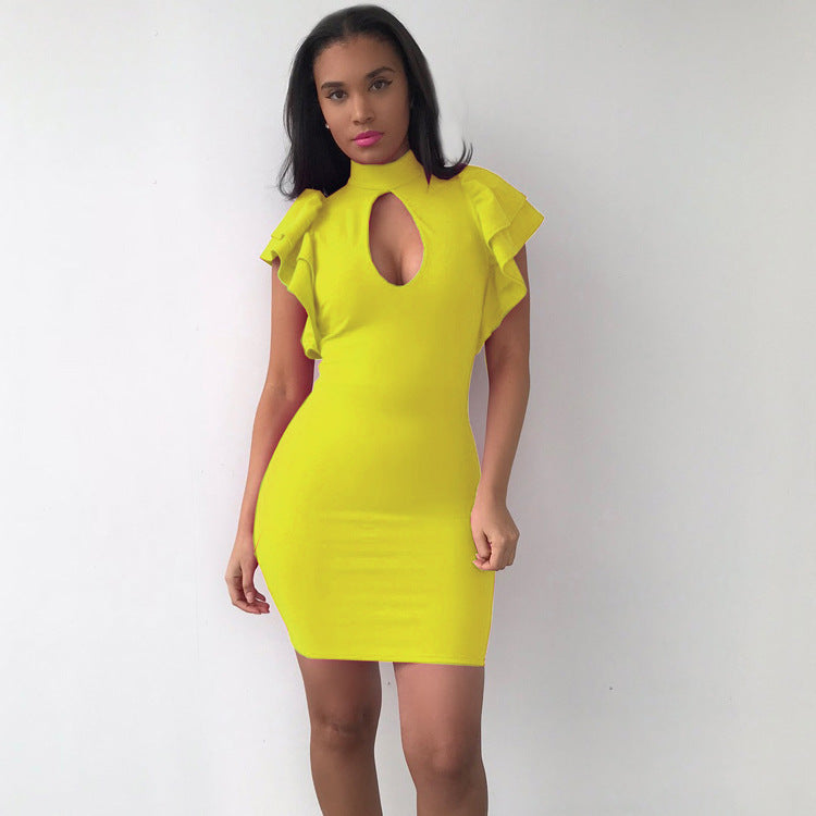 Women ruffled Plunging Bodycon Dress 4