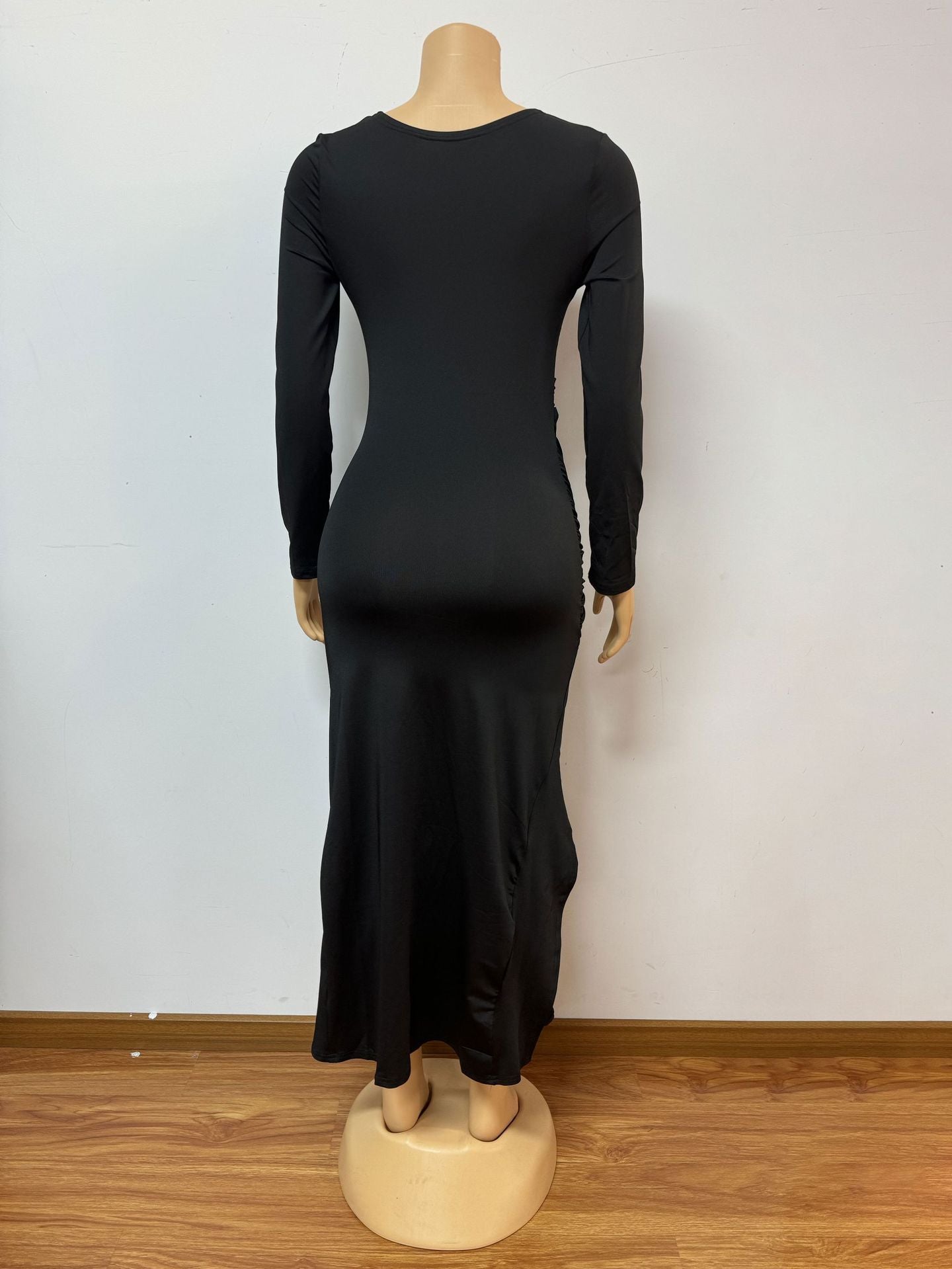 Women Elegant Solid Sexy Long-sleeved Bodycon Dress 4