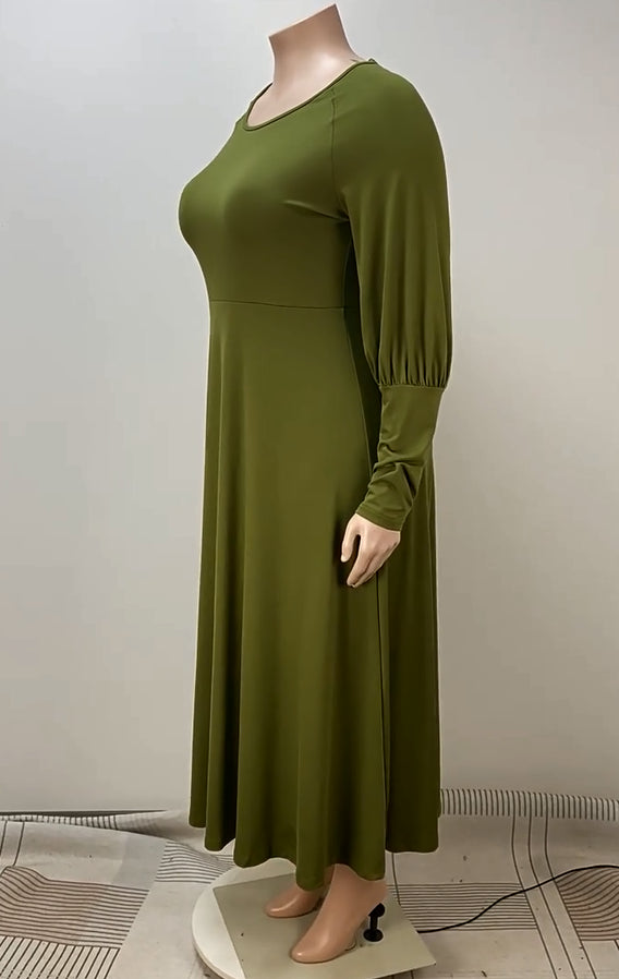 Plus Size Women Long Sleeve Round Neck Frill Dress 4