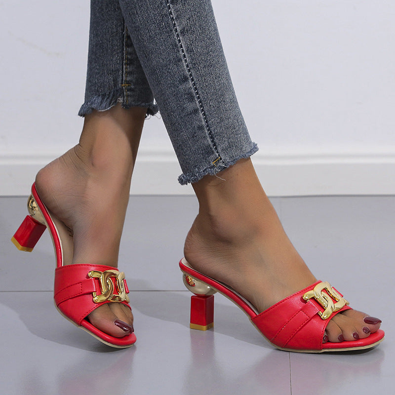 Metal Chain High-Heeled Slippers African Fashion Women  Sandals