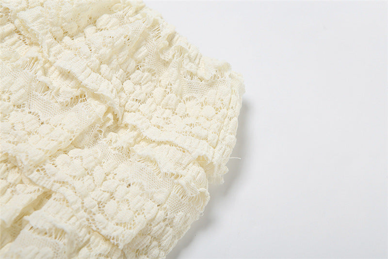 Summer Fashion Chic Sweet Solid Color Hollow Slim Pleated Two Piece Shorts Set For Women 18