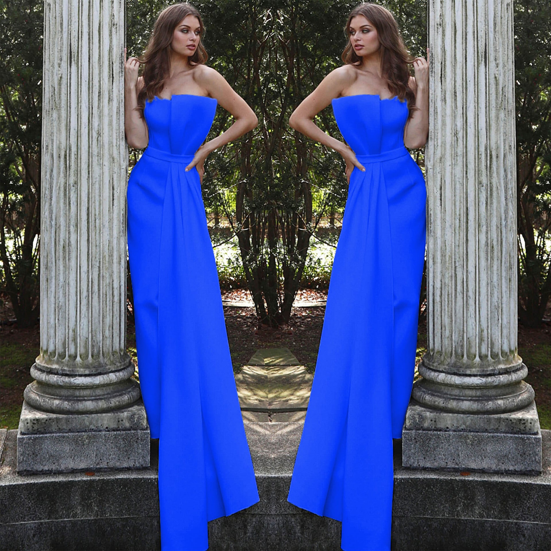 Women 's Solid Color Strapless Formal Party Elegant Jumpsuit 5