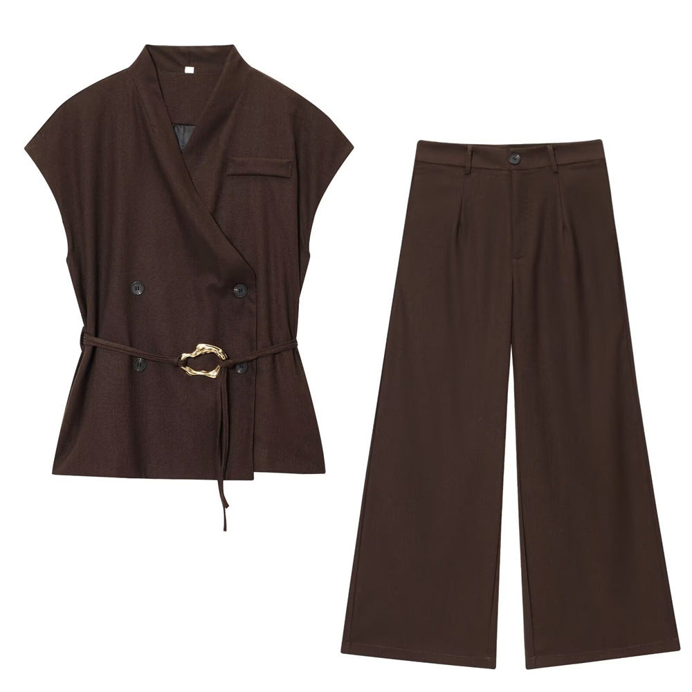 Women summer suit vest wide-leg pants two-piece set 5