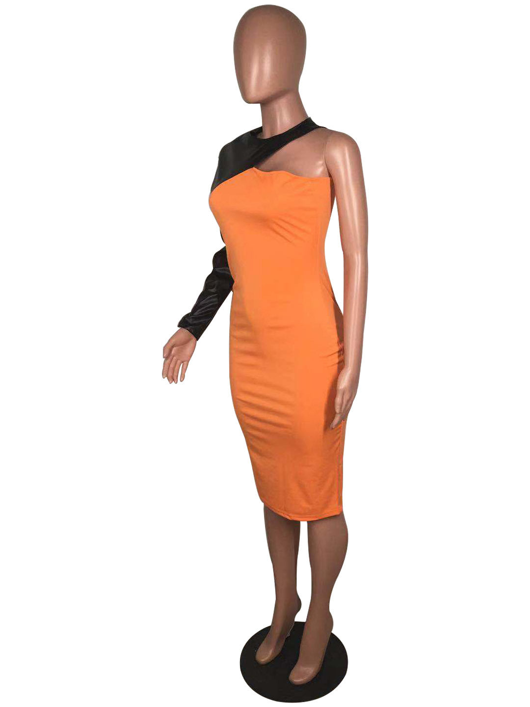 Women Sexy Pu Leather Patchwork Long Sleeve Dress 23