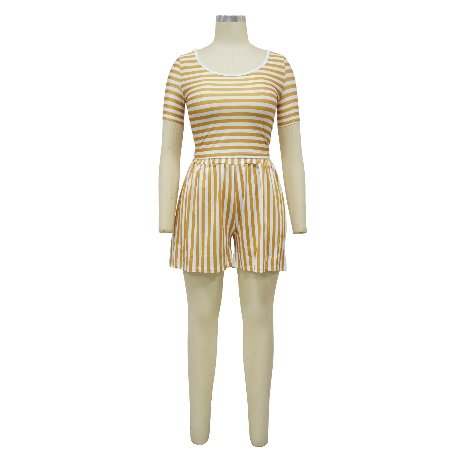 Women Round Neck striped print Top and Shorts two-piece set 9