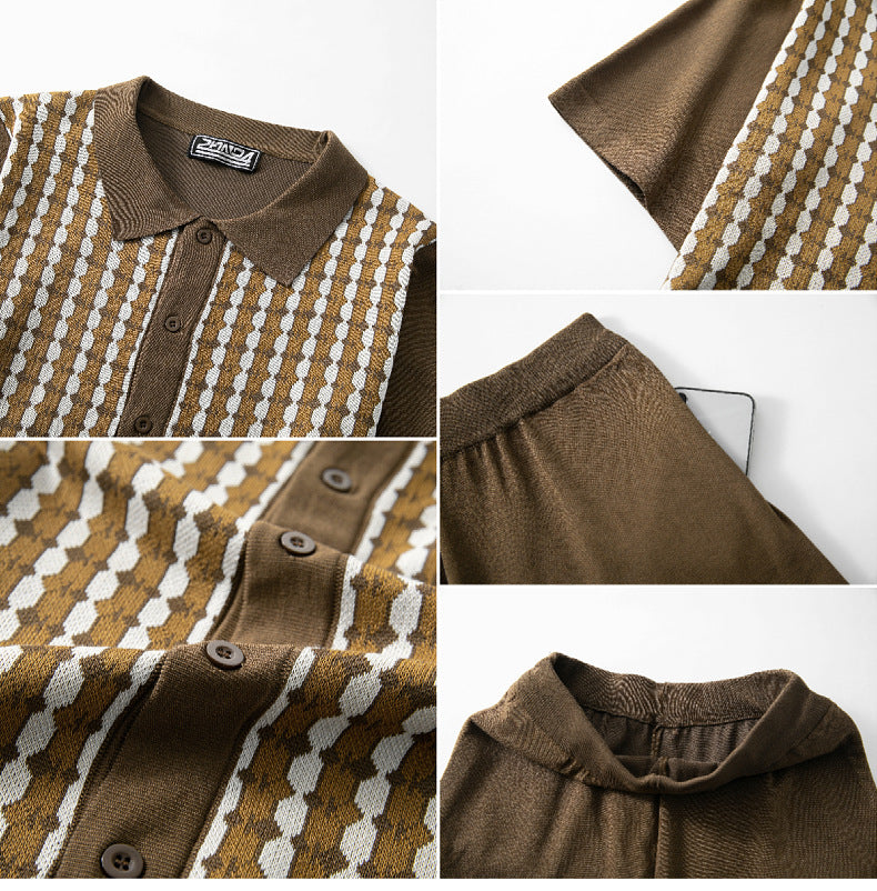 Men's Summer Knitting Polo Top and Shorts Two Piece 10