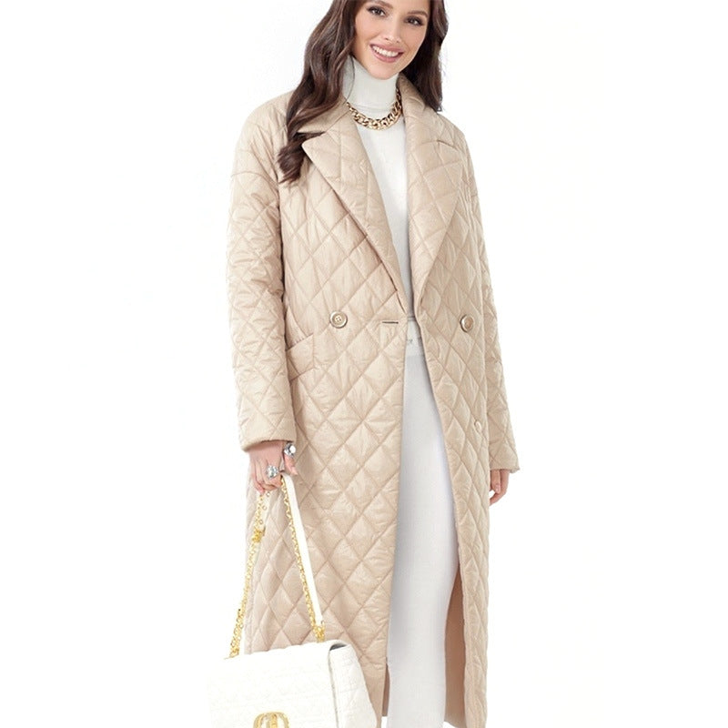 Winter Coat Long Lightweight Turndown Collar Cotton-Padded Windproof Women's Jacket