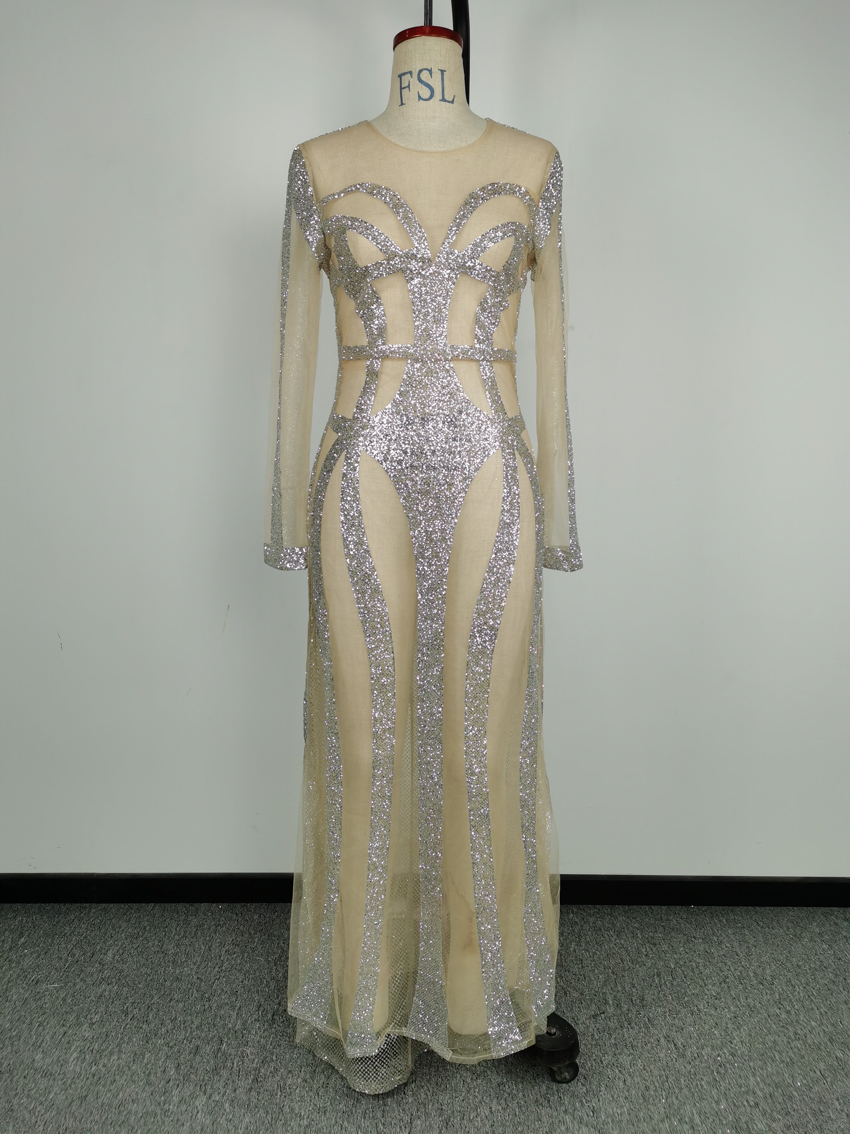 Women Sexy Shiny Beaded Formal Party Bodycon Mermaid Evening Dress 7