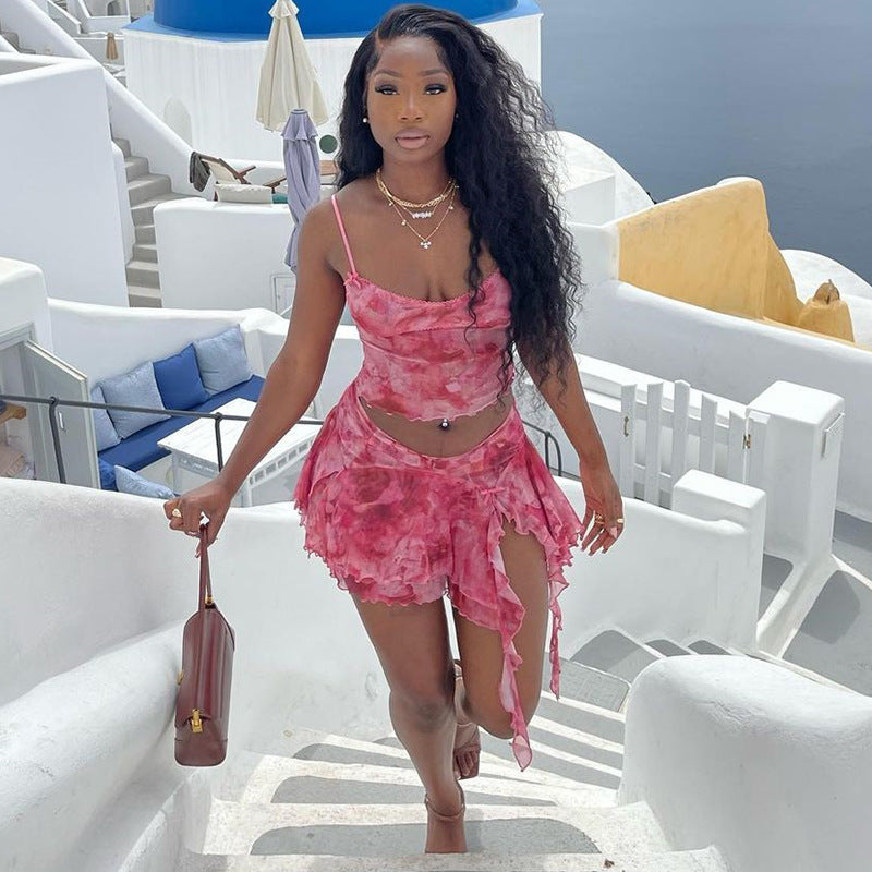 Women printed camisole and slit skirt two-piece set 5