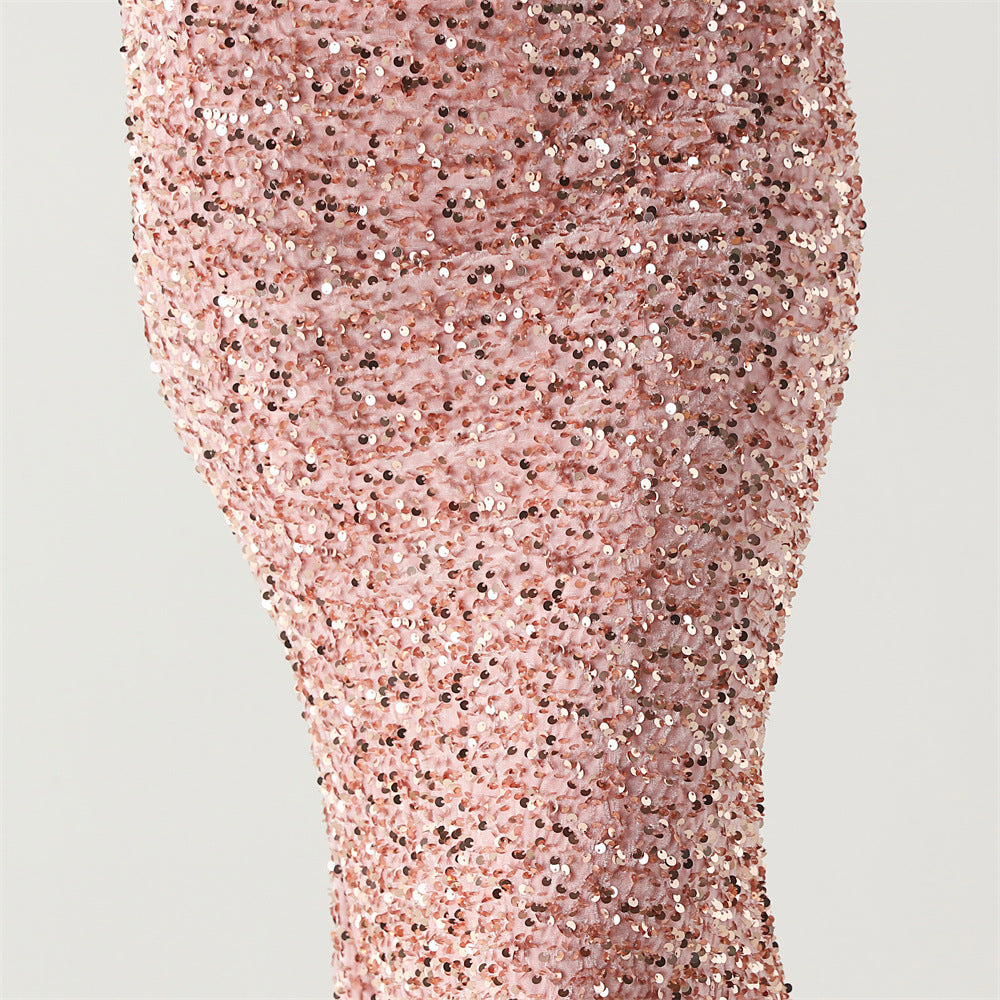 Women herringbone Lace-Up wrapped chest formal Formal Party sequined evening dress 31