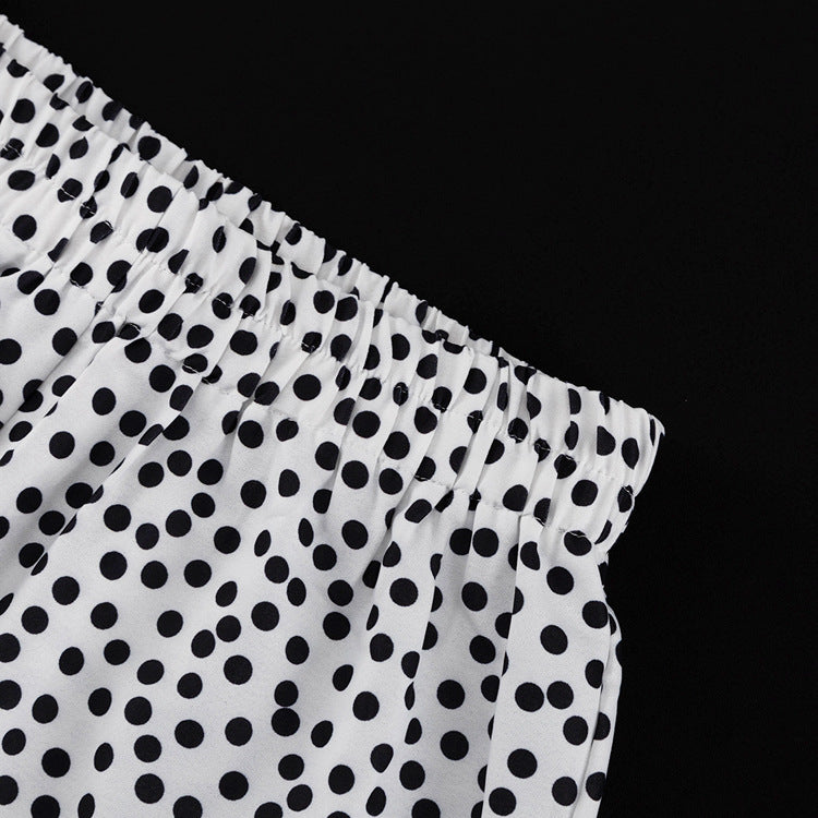 Polka Dot Print Loose Long Sleeve Shirt Wide Leg Pants Fashion Two Piece Set 14