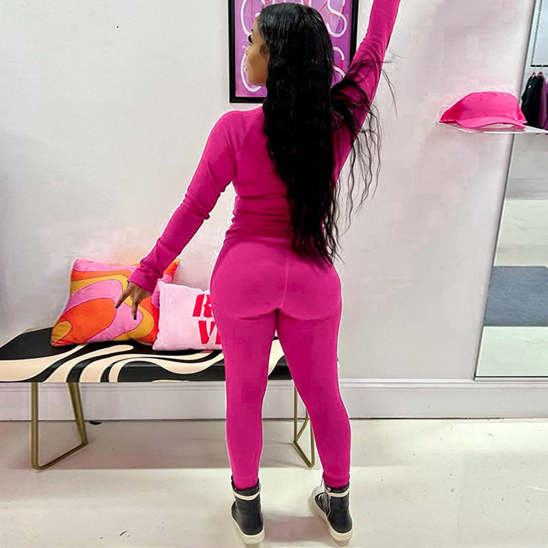 Women Winter Long Sleeve Top and Sports Tight Pants Two-piece Set
