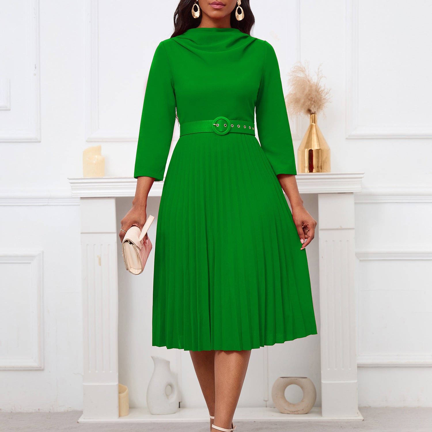 Women's Fashion Chic Elegant Pleated Elegant Solid Color Plus Size Dress 3