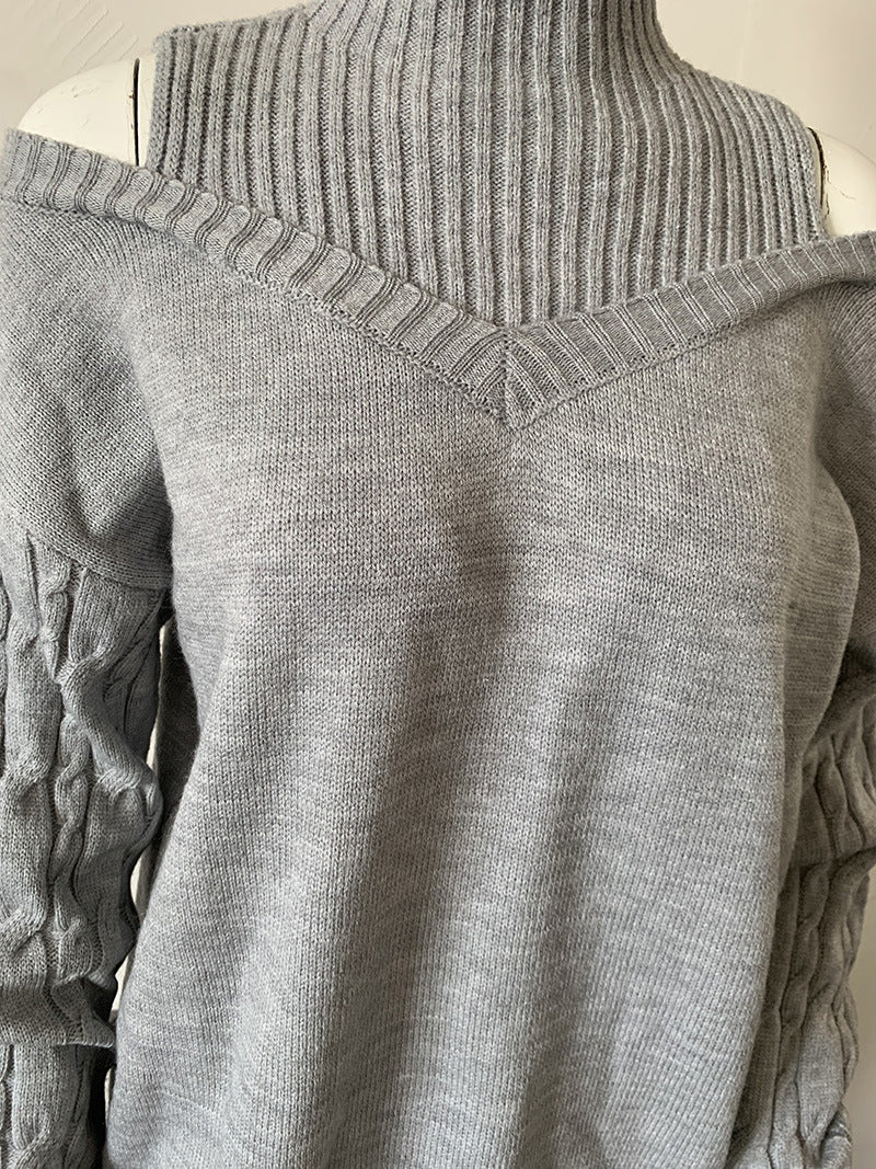 Women off-shoulder turtleneck loose sweater 10