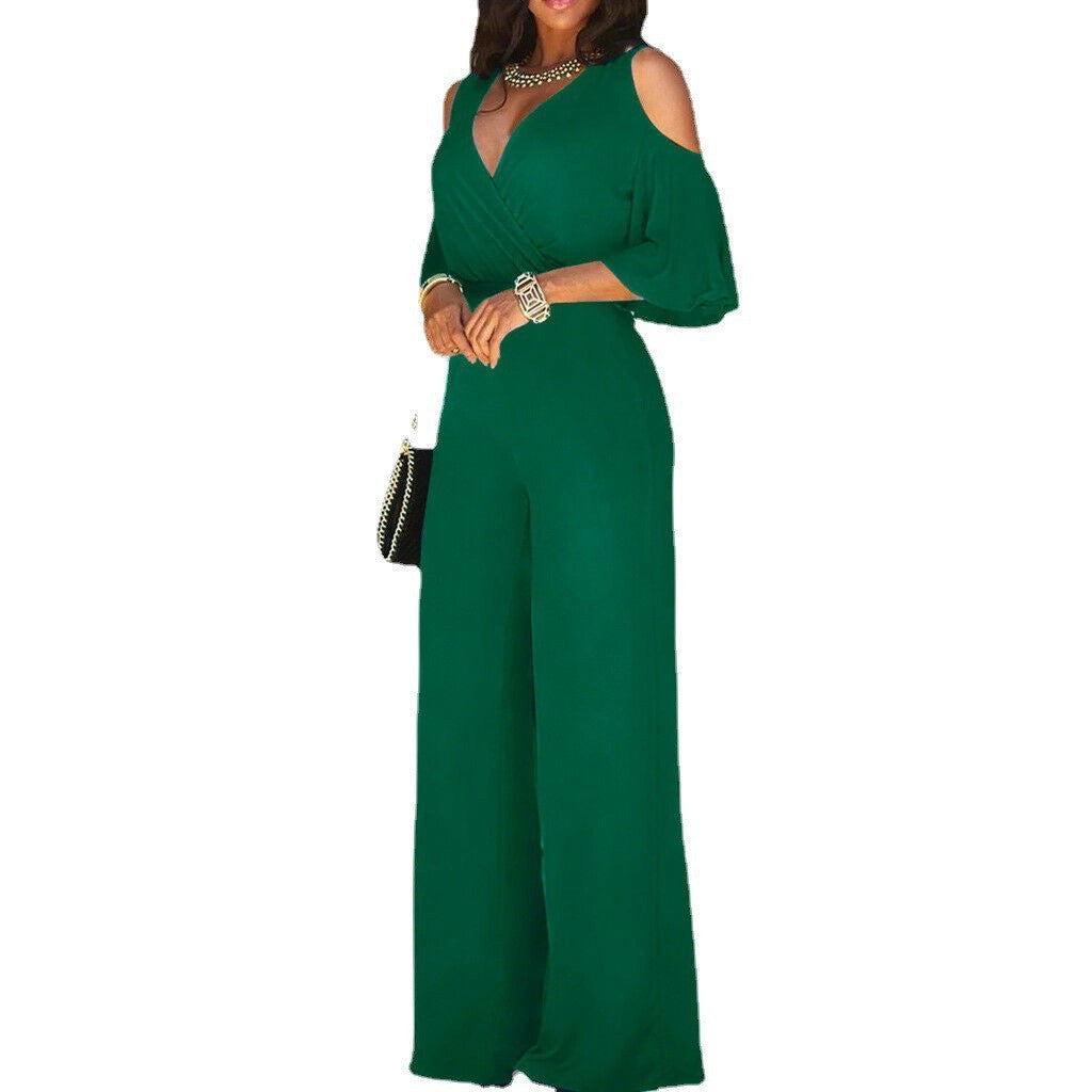 Women Cut Out Short Sleeve Wide Leg Jumpsuit with Belt 5