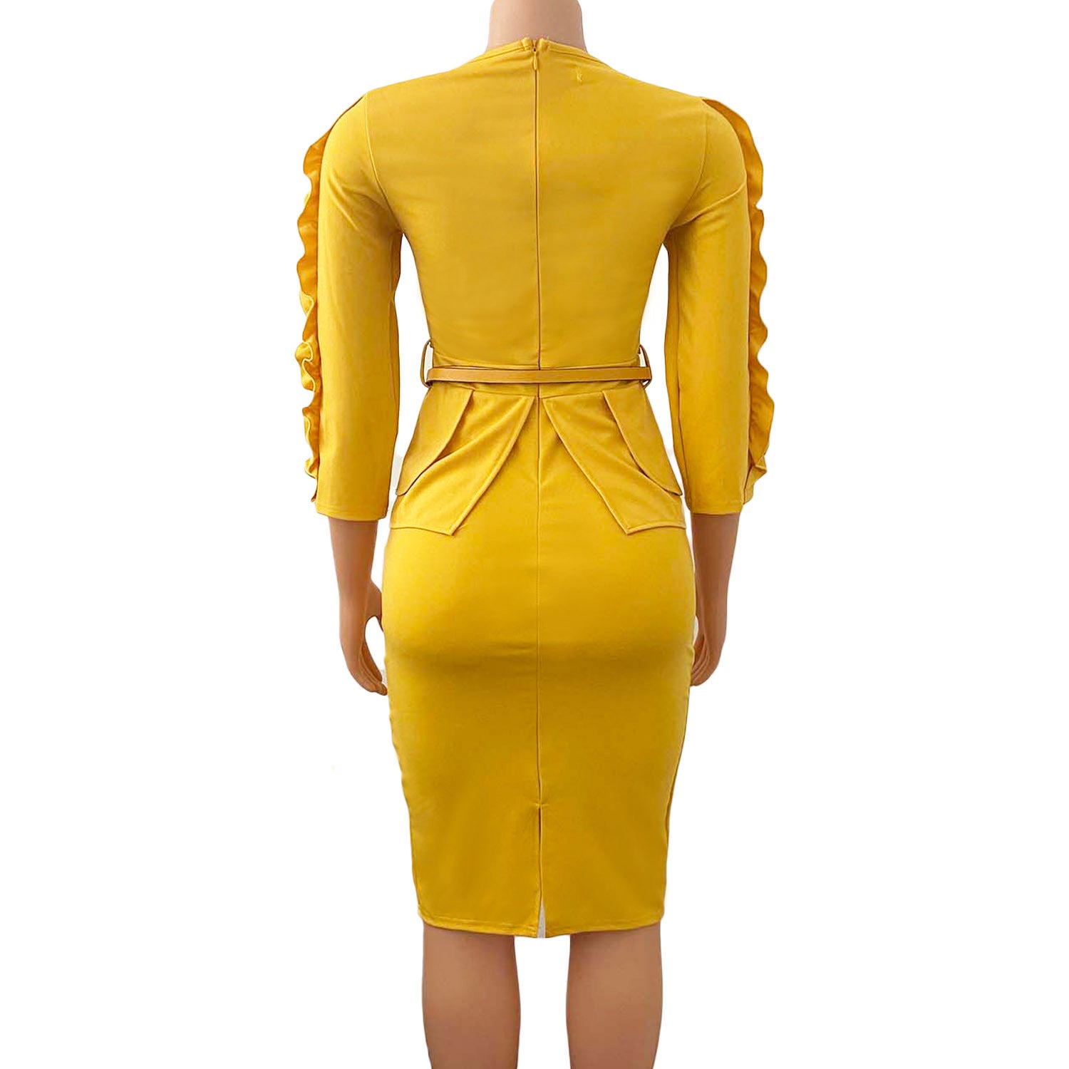 Plus Size Women Ruffle Edge Patchwork Sexy Dress With Belt 9